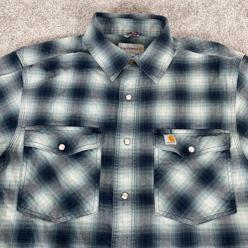 Carhartt Pearl Snap Shirt Mens Small Relaxed Western Plaid Rugged Flex Hamilton